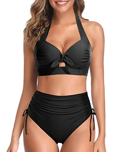 High Waisted Retro Bikini for Women Tie Knot Halter Two Piece Bathing Suit Scandinavian High Waisted Retro Bikini for Women Tie Knot Halter Two Piece Bathing Suit Scandinavian