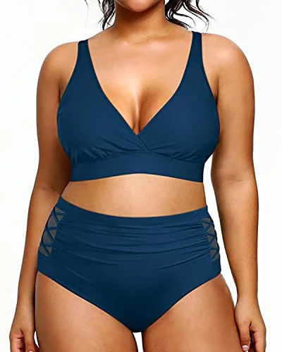 Plus Size Bikini High Waisted Swimsuits Tummy Control Swimwear-Teal Sophisticated Women's Tailored Plus Size Bikini High Waisted Swimsuits Tummy Control Swimwear-Teal Sophisticated Women's Tailored