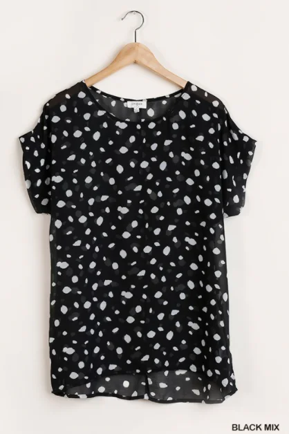 Sheer Dalmatian Print Short Sleeve Top Cashmere