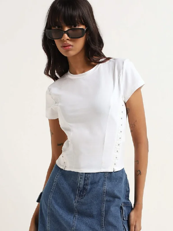 Nuon Solid White Slim-Fit Top Sustainable Organic