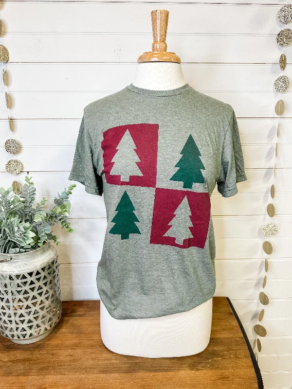 Checkered Christmas Tree Graphic Tee Tough Women's Military - inspired
