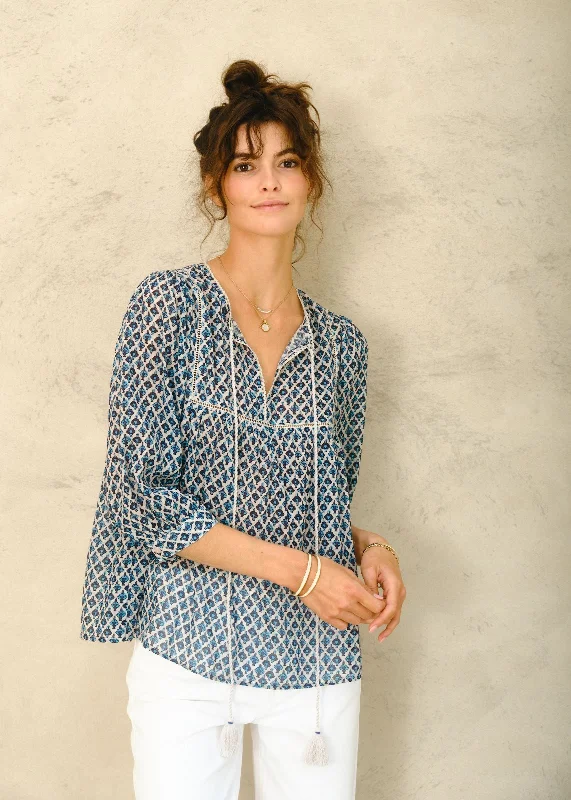 Viti Print Gathered Top Vintage Women's 1970S 