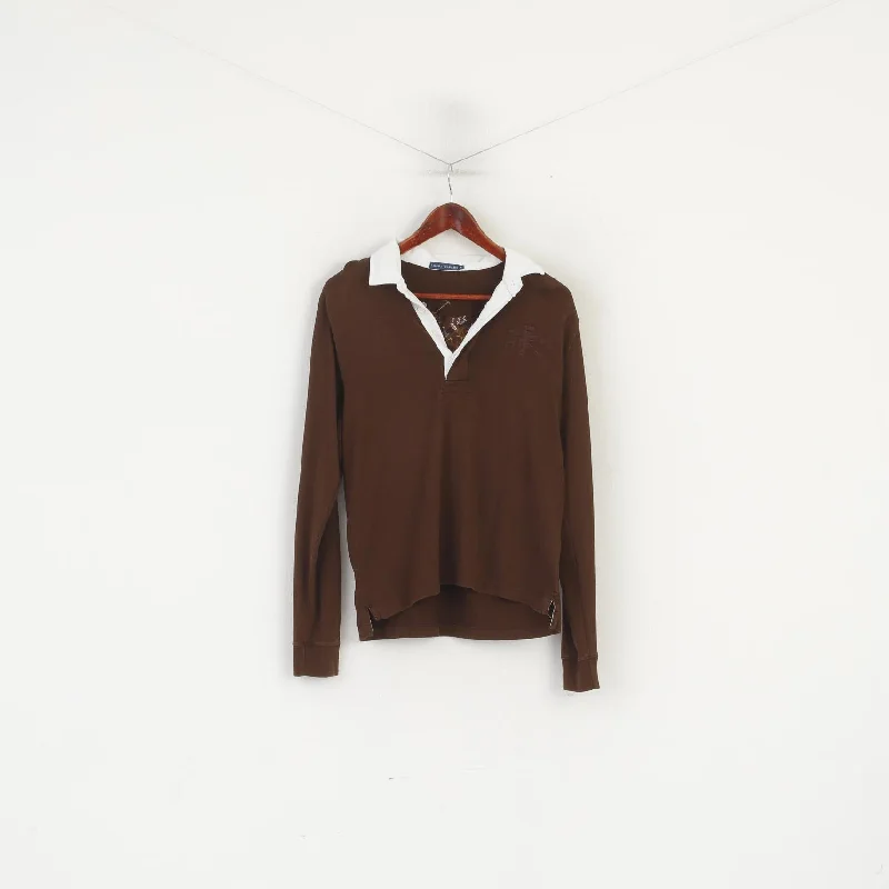 Ralph Lauren Women XL Polo Shirt Brown Vintage Cotton Long Sleeve Rugby Top Refined Women's 