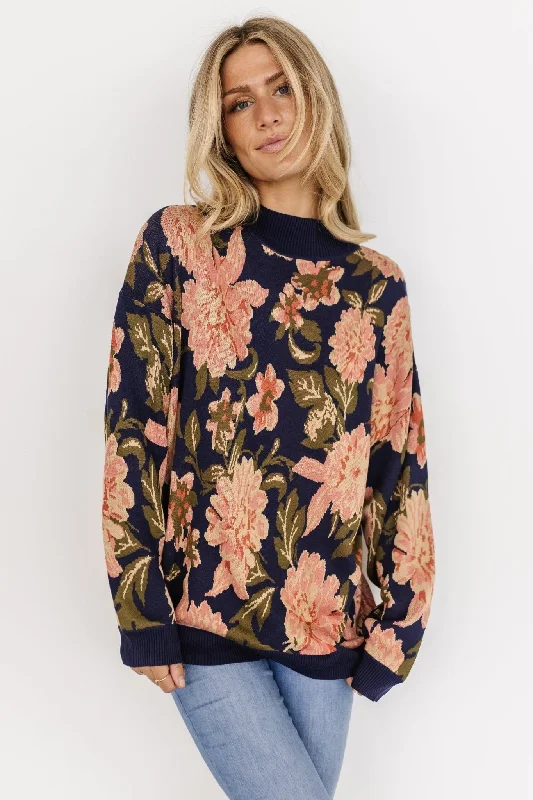 Polly Sweater | Navy Multi Floral British Gentlewoman Style