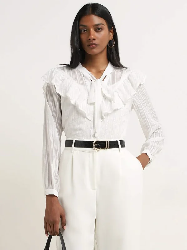 Wardrobe White Seersucker Blouse with Camisole Set Luxurious Women's High -  end