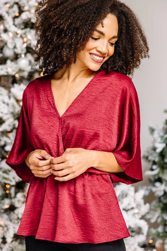 Show Out Burgundy Red Satin Blouse Streetwear Style for 