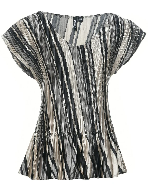 Smocked Striped Pattern Evening Top - L Stylish Women's Tropical 