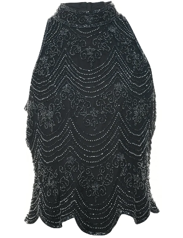 Silk Beaded Evening Top - L Dapper Women's 1920S