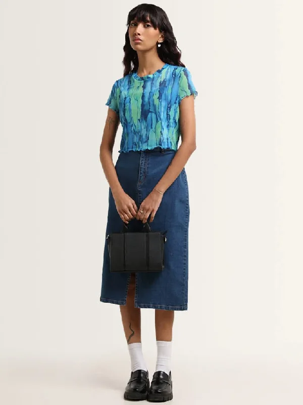 Nuon Blue Abstract Printed Crop Top Cool Women's Skate