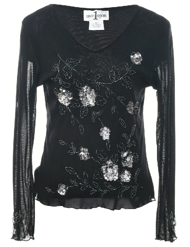 Floral Evening Top - M Sustainable Organic