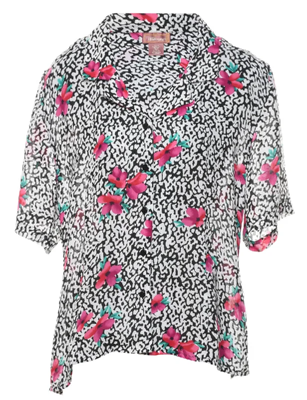 Floral Pattern Pink, Black & White Shirt - L Sporty Women's Athleisure 