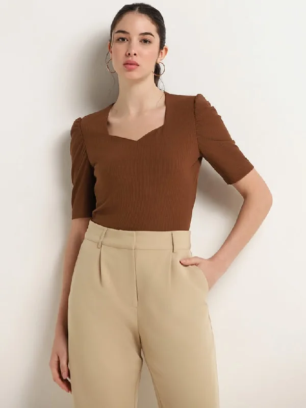 Wardrobe Brown Ribbed Fitted Top Australian Beach