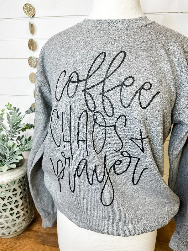 Coffee Chaos And Prayer Pullover Sleek Women's Metallic