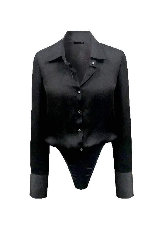 Bodysuit Blouse-Black Laid - back Women's Style