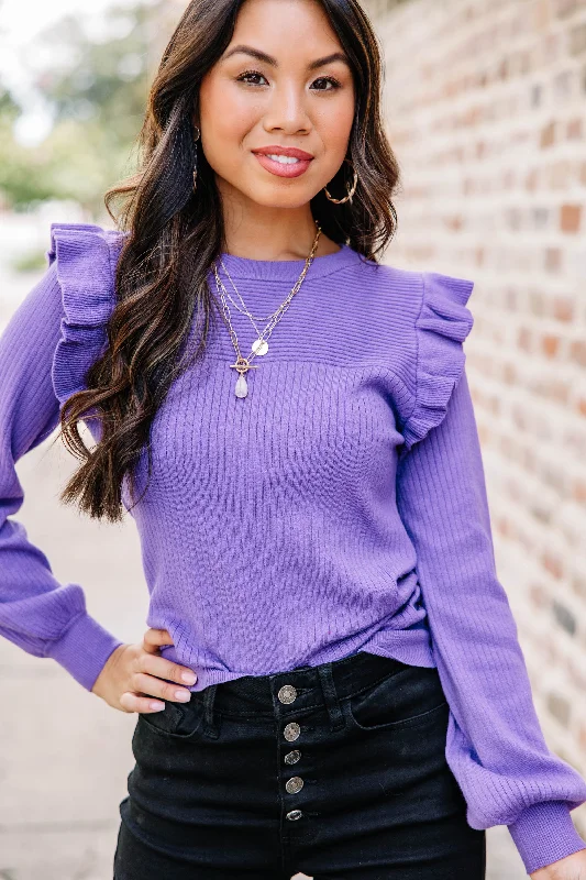 Reach Out Purple Ruffled Sweater Disco