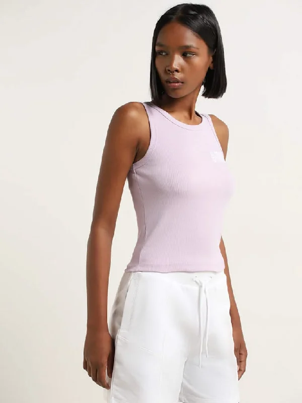 Studiofit Lilac Text Print Cotton Blend Tank Top Monochromatic All - in - one