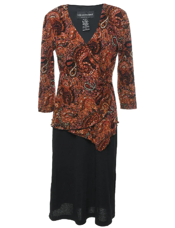 Paisley Print Dress - M Monochromatic Office Style