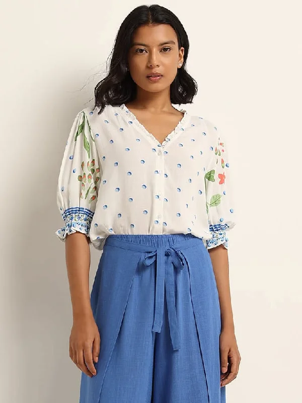 LOV White Floral Printed Top Laid - back Women's Vibe