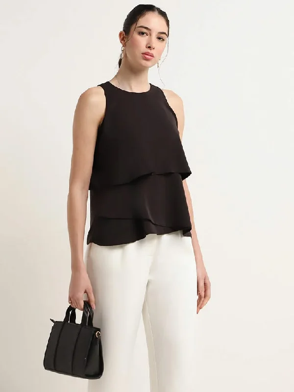Wardrobe Black Layered Crepe Top Refined Women's Velvet