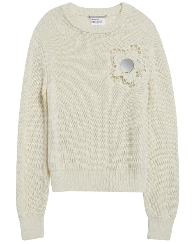Cream Knit Mirrors Sweater Traditional Women's Wool