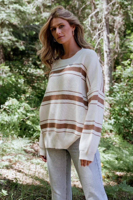 Charlie Striped Sweater | Taupe Dapper Women's Bow - adorned