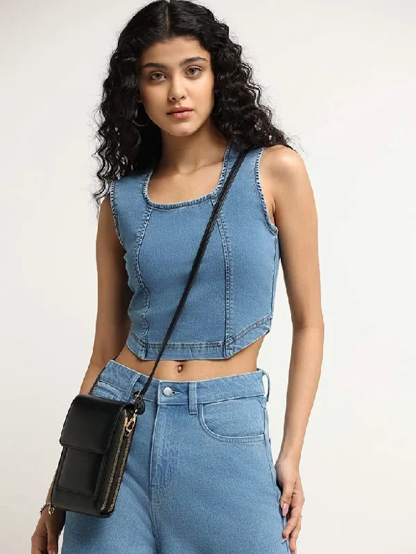 Nuon Blue Denim Tank Crop Top Sleek Women's 