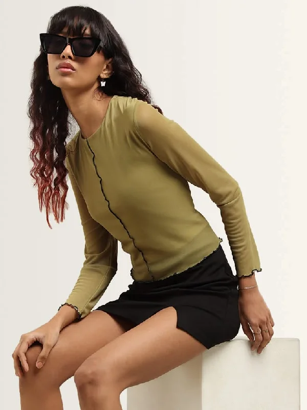 Nuon Green Long Sleeves Top Refined Women's 