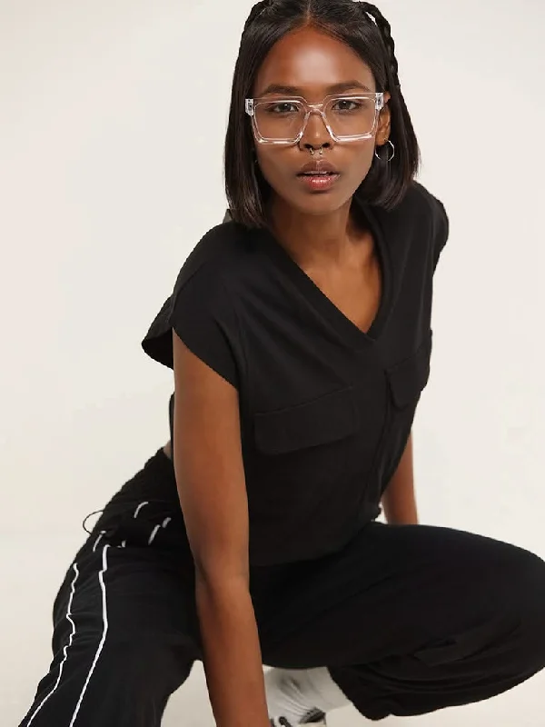 Studiofit Black V-Neck Cotton Top Refined Women's 