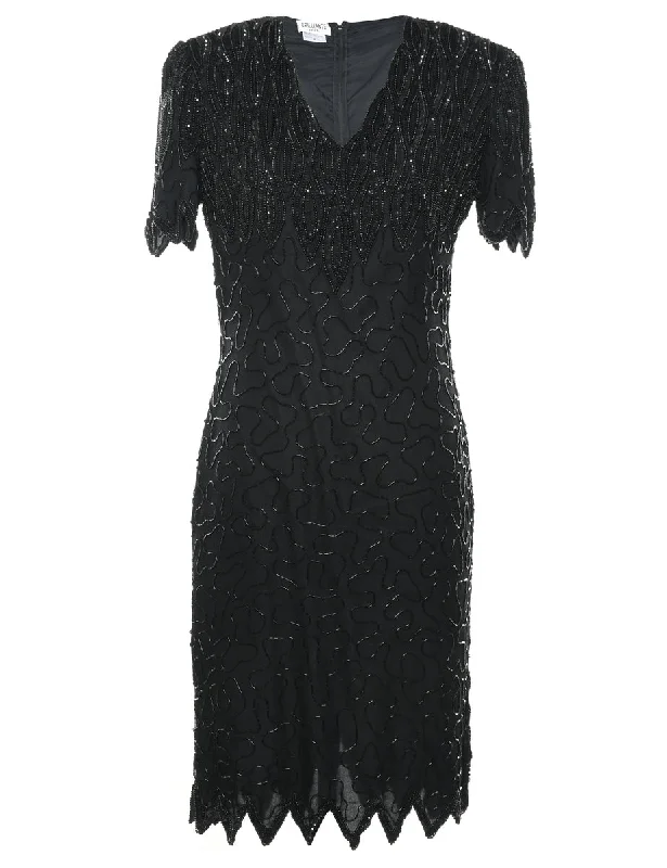 Black Sequinned Silk Party Dress - S garde