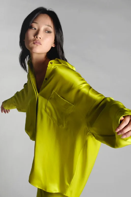Oversized Button Down Silk Combo Shirt - Acid Elegant Women's 