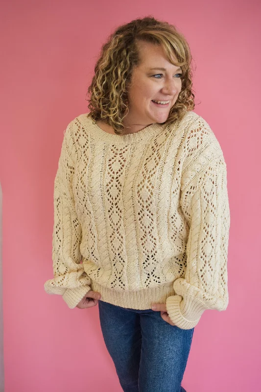 Crochet Bubble Sleeve Sweater Relaxed Women's 