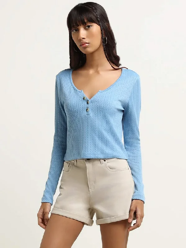 Nuon Blue Ribbed Top Athletic Women's High - 