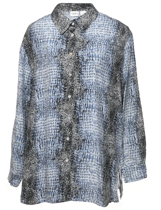 Blue Silk Shirt - XL Traditional Women's 