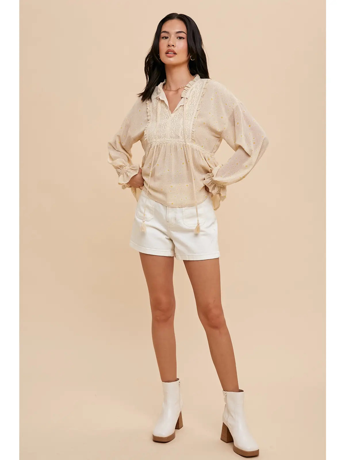 Creme Floral Blouse Artistic Women's Avant - 