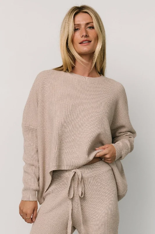 Owen Waffle Sweater Top | Oatmeal Casual Women's Loose - fitting