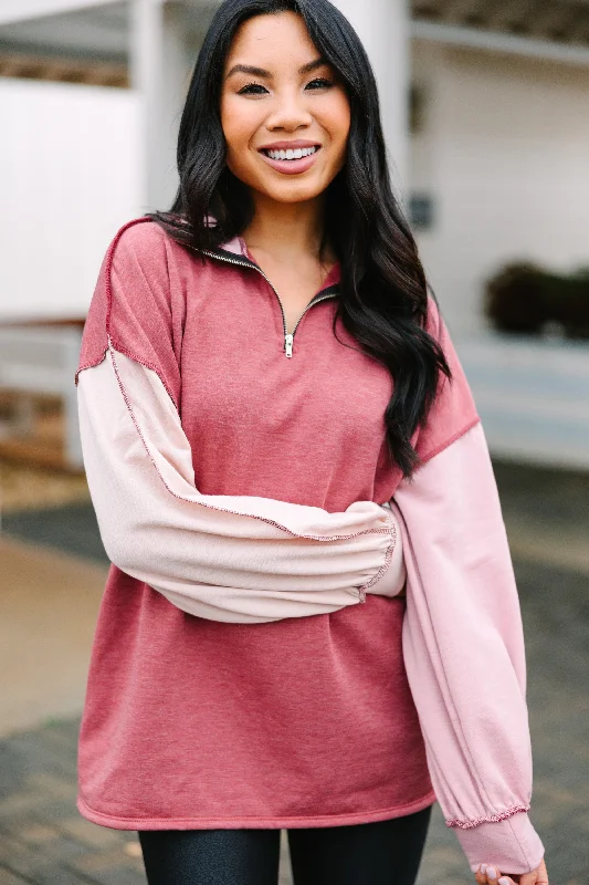 Really Feeling It Marsala Pink Colorblock Pullover purpose