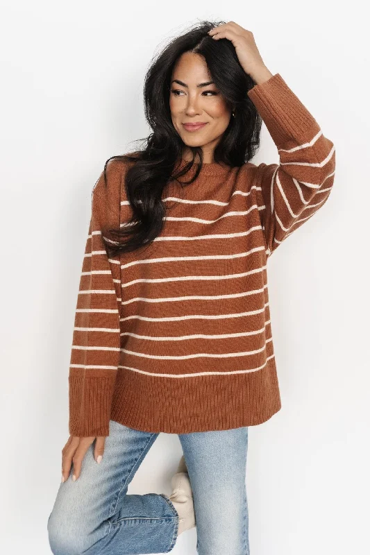 Emerson Stripe Knit Sweater | Dark Camel + Ivory Streetwear Style for 