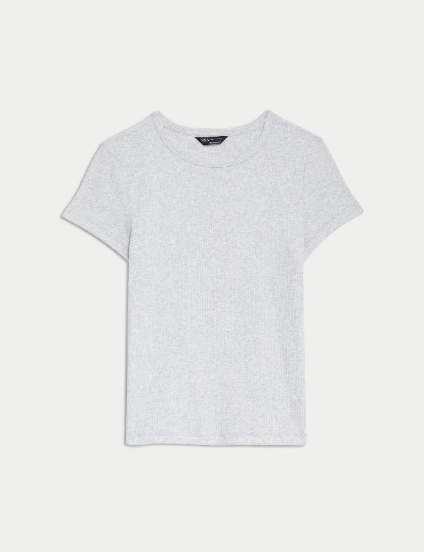 Cotton Rich Slim Fit Ribbed T-Shirt Stylish Women's Tropical 