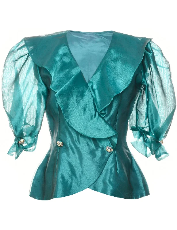 Green Evening Top - L Hip Women's Retro