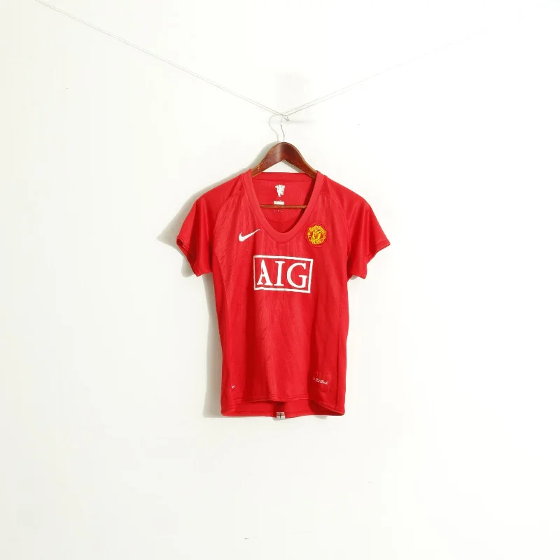 Nike Manchester United Women L Shirt Red Football V Neck Sportwear Jersey Top Women