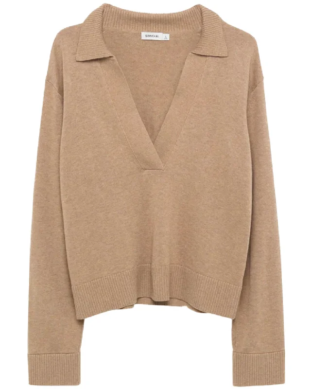 Heather Teak Long Sleeve Polo Sweater Business