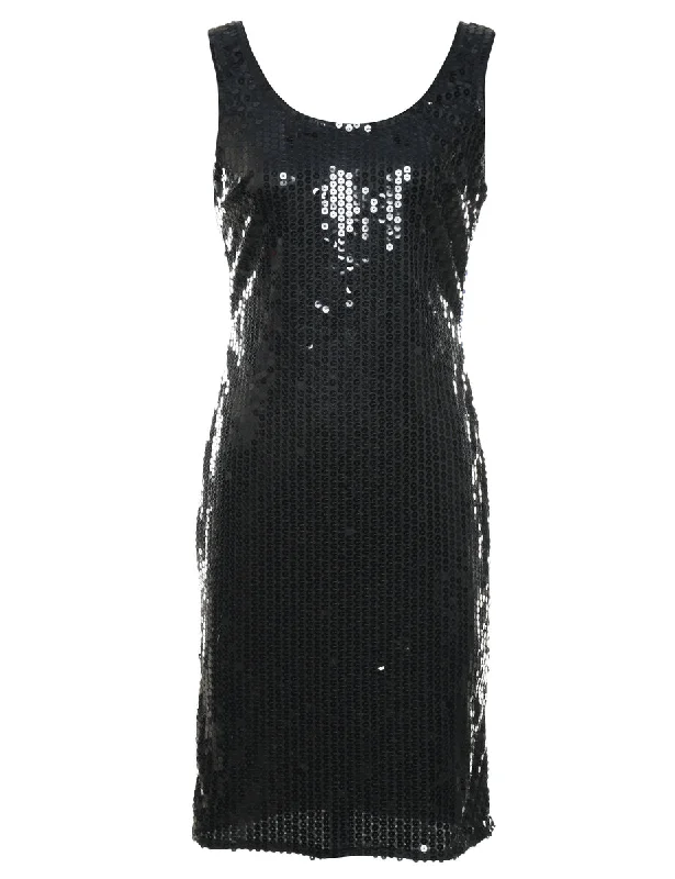 Black Sleeveless Sequined Party Dress - S Refined Women's 