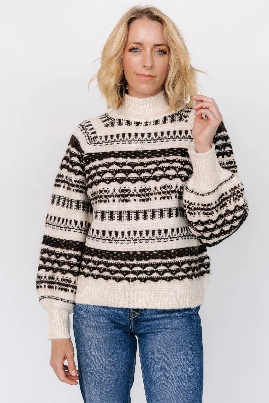 Guadalupe Mock Neck Sweater | Ivory + Chocolate Confident Women's Power