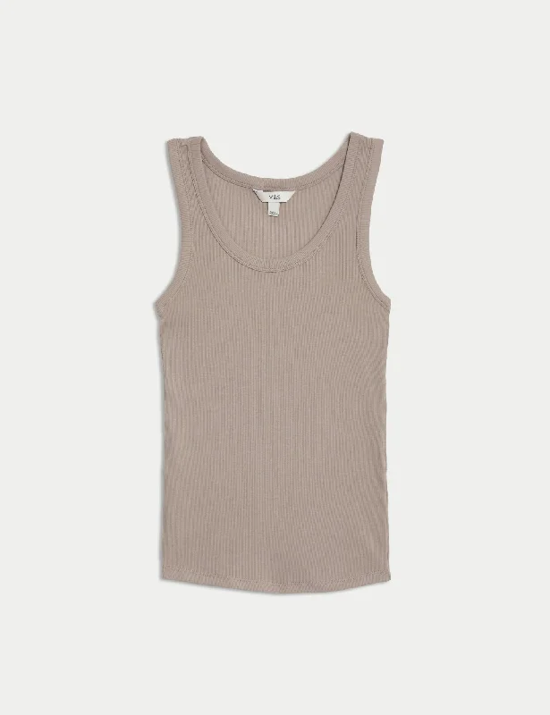 Cotton Rich Ribbed Slim Fit Vest Top Elegant Women's Formal 