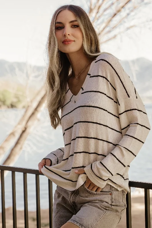 Houston Relaxed Sweater Top | Ivory Stripe Monochromatic Office Style