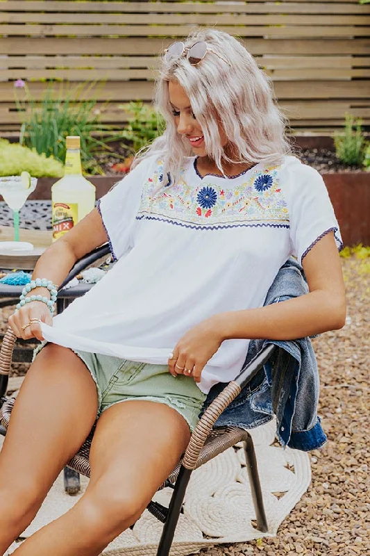 Dreamy Destination Embroidered Shift Top In Navy Unique Women's Upcycled