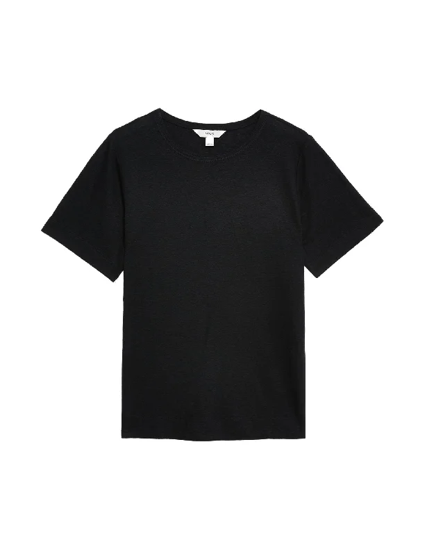 Linen Blend Crew Neck Top Cool Women's Skate