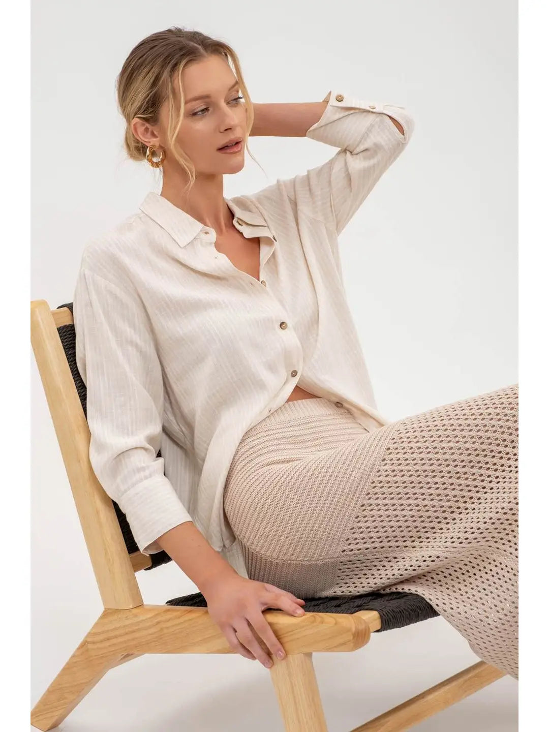Mariisa Beige Button Down Confident Women's High - fashion