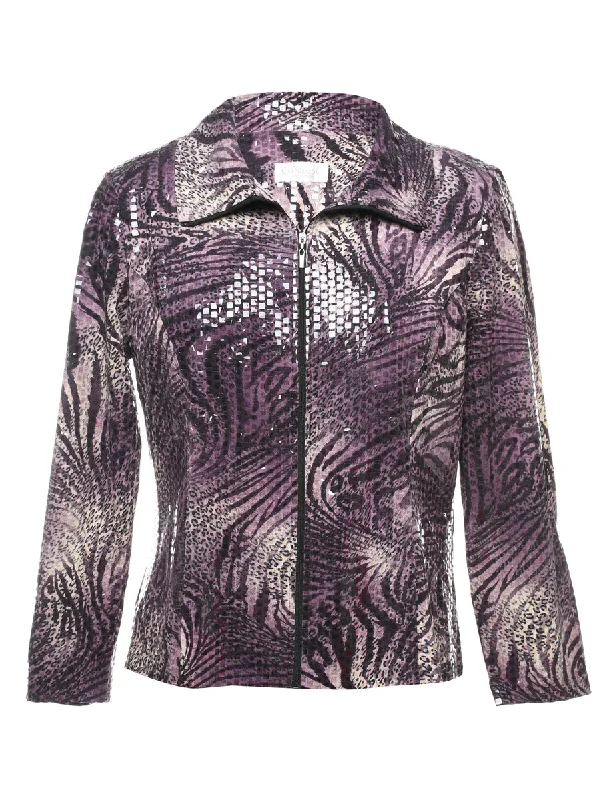 Zip Front Evening Jacket - M Artistic Women's Hand - painted