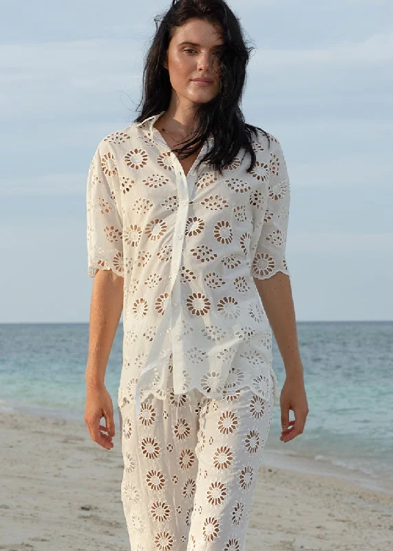 White Broderie Anglaise Shirt Mira Business
